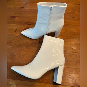 Allegra K Glossy White Heeled Boots